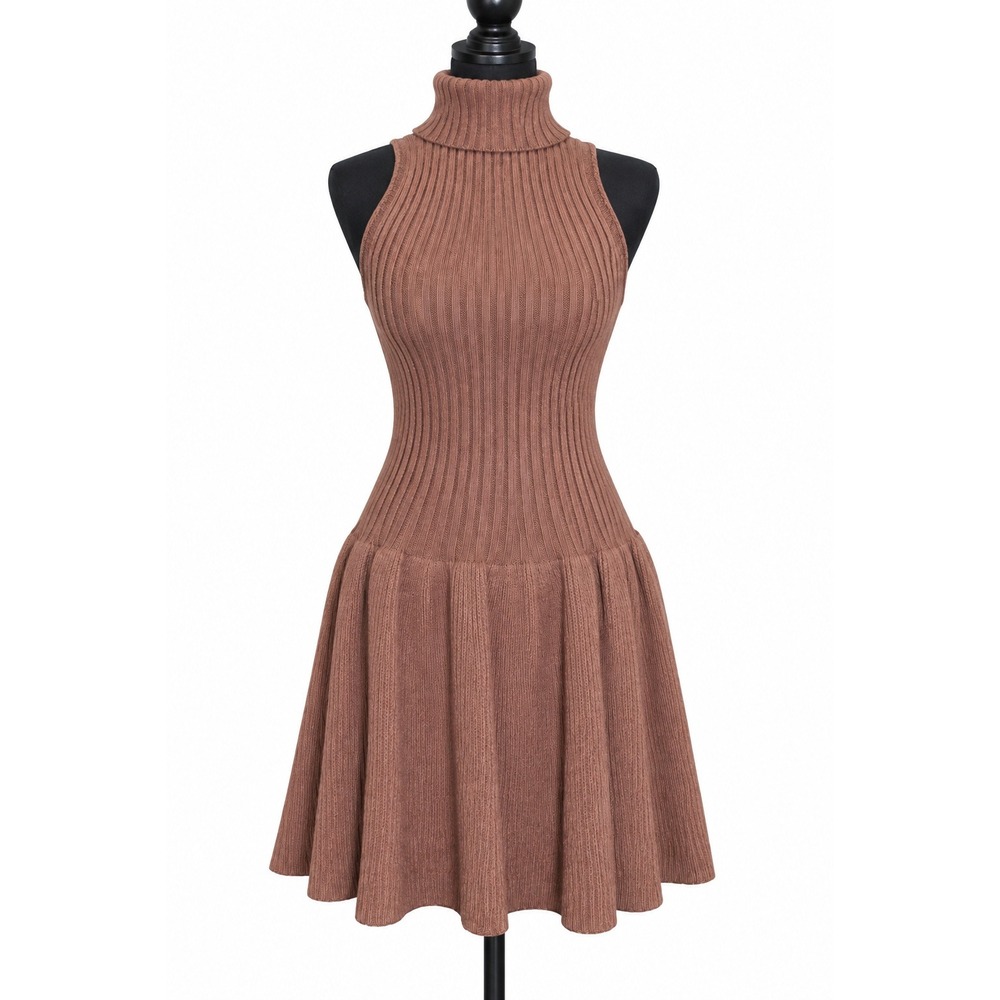 Free People Millie Sweater Mini Dress Ribbed Sleeveless Turtleneck XS Brown - Picture 2 of 7